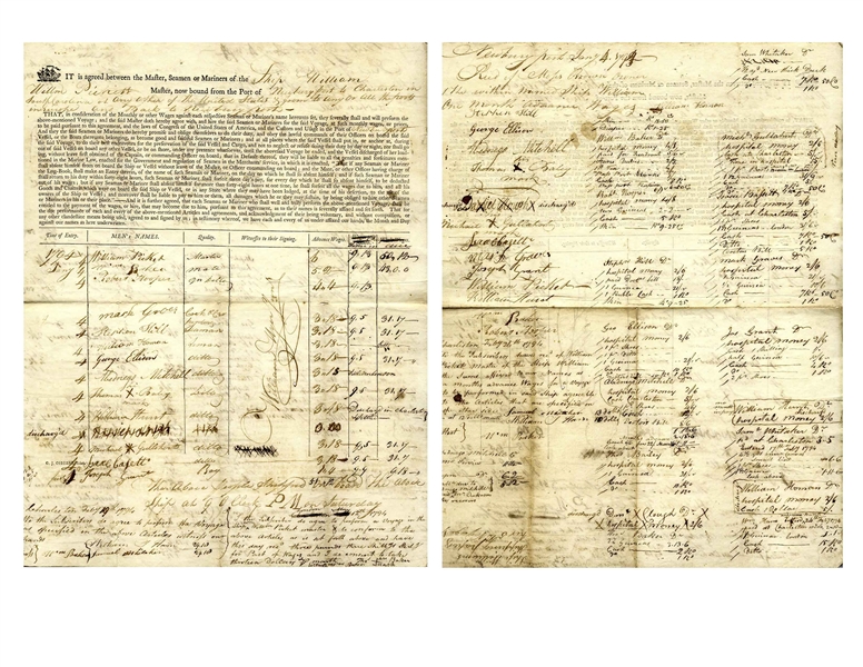 Ship's Contract From 1794 for the Ship ''William'', Owned by Moses Brown